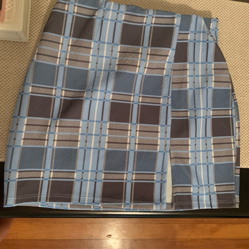 Blue plaid mini skirt